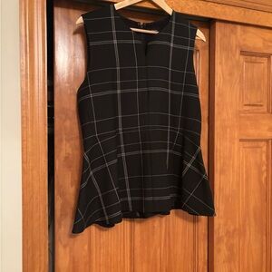 Theory Black Checkered Sleeveless peplum